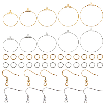 DIY Wire Wrap Ring Dangle Earring Making Kit, Including 304 Stainless Steel Hoop Earring Pendants & Earring Hooks, Golden & Stainless Steel Color, 120Pcs/box