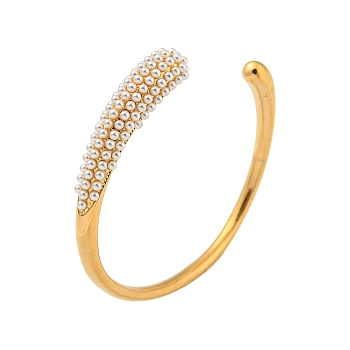 304 Stainless Steel Teardrop Cuff Bangle with Imitation Pearl, Golden, Inner Diameter: 2-1/2 inch(6.2cm)
