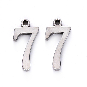 201 Stainless Steel Charms, Number, Laser Cut, Stainless Steel Color, Num.7, 15x7.5x1.5mm, Hole: 1.5mm