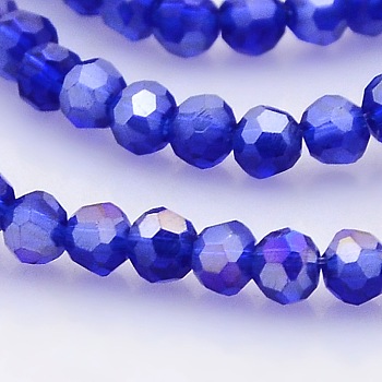 AB Color Plated Glass Faceted(32 Facets) Round Beads Strands, Blue, 3mm, Hole: 1mm, 100pcs/strand, 11.5 inch