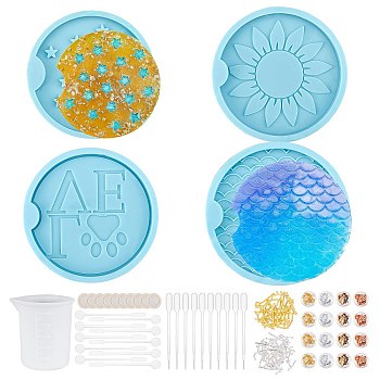 DIY Car Coaster Silicone Molds Kits, Zinc Alloy Cabochons, Stirring Rod, 100ml Measuring Cup Silicone Glue Tools, Disposable Latex Finger Cots, Mixed Color, 72x8.5mm, Inner Size: 60x64.5mm, 1pc