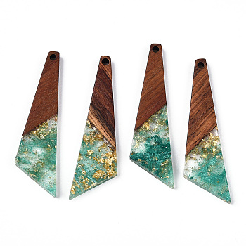 Transparent Resin & Walnut Wood Pendants, with Gold Foil, Quadrilateral Charms, Light Sea Green, 49x13x3.5mm, Hole: 2mm