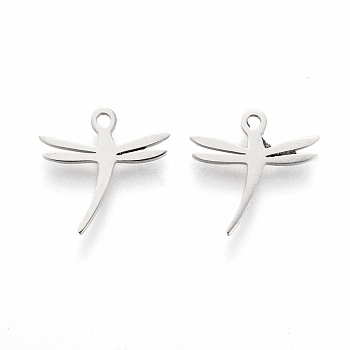 304 Stainless Steel Charms, Laser Cut, Dragonfly, Stainless Steel Color, 11x11x1mm, Hole: 1.2mm