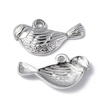 304 Stainless Steel Charms, Bird Charm, Stainless Steel Color, 8.5x15.5x2mm, Hole: 1mm