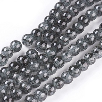 Spray Painted Glass Beads Strands, Round, Black, 6~6.5mm, Hole: 1mm, about 137pcs/strand, 31.8 inch(81cm)