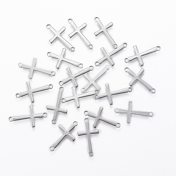 20Pcs 201 Stainless Steel Connector Charms, Religionm, Cross, Stainless Steel Color, 17x9.5x0.8mm, Hole: 1.2mm