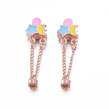Rack Plating Alloy Enamel European Dangle Charms, Large Hole Beads, Cadmium Free & Lead Free, Star with Moon & Sun, Pearl Pink, 43mm, Hole: 5mm, Charm: 7.5x5x5mm