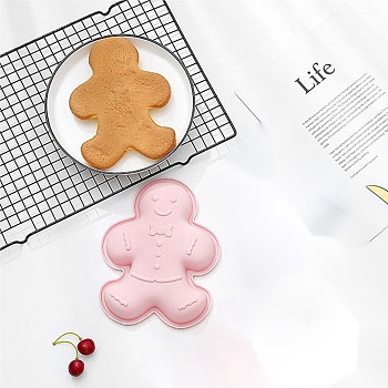 Gingerbread Man Food Grade Silicone Molds, Cake Pan Molds, For DIY Chiffon Cake Bakeware, Pink, 210x165x28mm