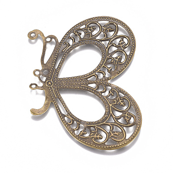 Iron Filigree Joiners Links, Butterfly, Antique Bronze, 45.5x35x0.5mm, Hole: 1.2mm and 1.4mm