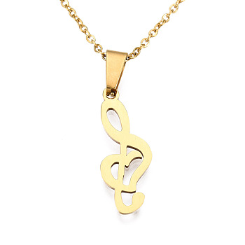 201 Stainless Steel Pendants Necklaces, with Cable Chains and Lobster Claw Clasps, Musical Note, Golden, 17.71 inch(45cm), 1.5mm