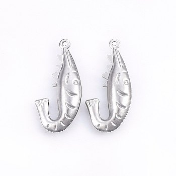 304 Stainless Steel Pendants, Shrimp, Stainless Steel Color, 27.5x13x4mm, Hole: 1mm
