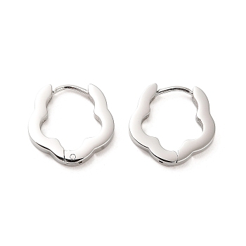 202 Stainless Steel Hoop Earrings, with 304 Stainless Steel Pins, Flower, 15.5x3x16mm