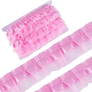 Polyester Ruffled Trimming, for Doll Clothes, Lolita Costume Accessories, Pink, 40x1mm, 20m/card