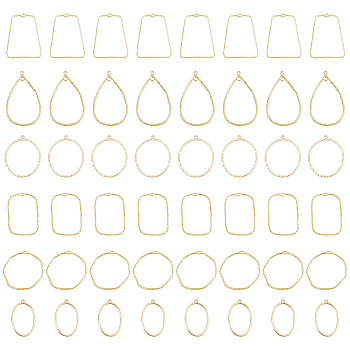 48Pcs 6 Styles Alloy Open Back Bezel Pendants, For DIY UV Resin, Epoxy Resin, Pressed Flower Jewelry, Cadmium Free & Lead Free, Ring & Trapezoid & Teardrop, Mixed Shapes, Light Gold, 35~50x33~42.5x1.7~2mm, Hole: 1.5~1.6mm, 8pcs/style