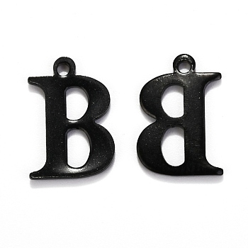 304 Stainless Steel Alphabet Charms, Electrophoresis Black, Letter.B, 12x8x1mm, Hole: 1mm