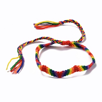 Rainbow Pride Bracelet, Polyester Cord Bracelet for Men Women, Adjustable Bracelet, Colorful, Inner Diameter: 2-1/4~4-1/8 inch(5.8~10.5cm)