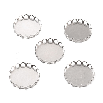 316 Surgical Stainless Steel Cabochon Tray Settings, Lace Edge Bezel Cups, Flat Round, Stainless Steel Color, 19x3mm