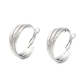 202 Stainless Steel Hoop Earrings, with 304 Stainless Steel Pins, Stainless Steel Color, 32x9.5mm