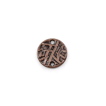 Zinc Alloy Tibetan Style Links Connectors, Flat Round, Red Copper, 14x1.5mm, Hole: 1.6mm