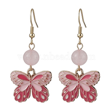 Flamingo Butterfly Rose Quartz Earrings