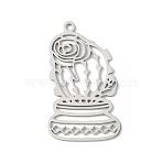 Non-Tarnish 201 Stainless Steel Pendants, Hollow, Plant Charm, Stainless Steel Color, 32.5x19x0.9mm, Hole: 1.6mm(STAS-K250-10P)