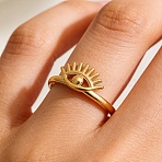 304 Stainless Steel Open Cuff Rings for Women, Evil Eye, Golden, 6.5x10.5mm, Inner Diameter: 17.8mm(RJEW-K261-16G)