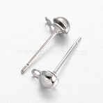 Brass Stud Earring Findings, with Horizontal Loops, Half Round, Platinum, 6.5x4mm, Hole: 1mm, Pin: 0.8mm(KK-F371-34P-A)