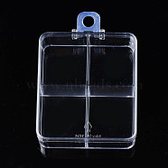 Polystyrene Bead Storage Containers, with Cover and 4 Grids, for Jewelry Beads Small Accessories, Rectangle, Clear, 7.9x6.6x2.5cm, Hole: 8mm, compartment: 30.5x35mm(CON-S043-062)