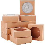 Foldable Kraft Paper Boxes, with Clear Window Paper Boxes, Square, BurlyWood, 8x8x3cm(CON-WH0068-63B)