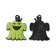 Halloween Theme Rack Plating Alloy Enamel Pendants, Ghost Charms, Electrophoresis Black, 31x23.5x1.5mm, Hole: 2mm(PALLOY-O109-53EB)