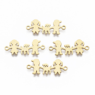 201 Stainless Steel Links connectors, Laser Cut, Girl with Boy and Dog, Golden, 10x24x1mm, Hole: 1.5mm(STAS-R104-006G)