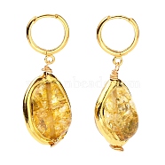 Brass Huggie Hoop Earring, with Dyed Natural Quartz Crystal Pendants, Nuggets, Golden, Gold, 39.5~48mm, Pin: 1mm(EJEW-JE04374-02)