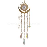 Metal Sun/Moon Pendant Decorations, Hanging Suncatchers, with Glass Cone/Teardrop Charms, for Outdoor Garden Decorations, Clear AB, 400mm(PW23111688299)