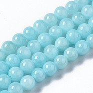 Natural Dyed Yellow Jade Gemstone Bead Strands, Round, Light Sky Blue, 4mm, Hole: 0.5mm, about 95pcs/strand, 15.7 inch(G-R271-4mm-Y04)