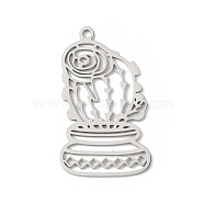 304 Stainless Steel Pendants, Hollow, Plant Charm, Stainless Steel Color, 32.5x19x0.9mm, Hole: 1.6mm(STAS-K250-10P)