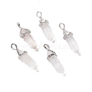 Natural Quartz Crystal Pendants, Rock Crystal Pendants, Grade A, with Platinum Tone Brass Findings, Lead free & Cadmium Free, Faceted, Bullet, 27~30x9~10x7~8mm, Hole: 4x3mm(G-K329-53P)