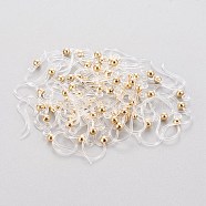 Eco-Friendly Plastic Earring Hooks, with 304 Stainless Steel Beads and Horizontal Loop, Round, Real 18K Gold Plated, 15.5x8x0.7mm, Hole: 1.2mm, Pin: 0.5mm(X-STAS-K203-03G)