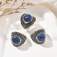 Natural Lapis Lazuli Adjustable Rings, Lead Free & Cadmium Free, Antique Silver Plated Brass Finger Rings for Women, Dyed, 22.5mm, Inner Diameter: 17mm(RJEW-I108-03AS-02)