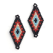 MIYUKI & TOHO Japanese Seed Beads, Handmade Links, Rhombus Loom Pattern, Dark Red, 42.5~44x19~20x1.5~2mm, Hole: 1~2mm(X-SEED-S009-SP2-31)