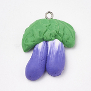 Handmade Polymer Clay Pendants, with Iron Findings, Eggplant, Platinum, Blue Violet, 30x24x8mm, Hole: 2mm(CLAY-T012-10)
