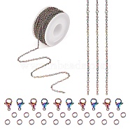 DIY Chain Jewelry Set Making Kit, Including Rainbow Color Ion Plating(IP) 304 Stainless Steel 5M Cable Chains & 10Pcs Clasps & 20Pcs Jump Rings, 1Pc Plastic Spool, Rainbow Color, Cable Chain: 2x2x0.5mm(STAS-SZ0002-24)