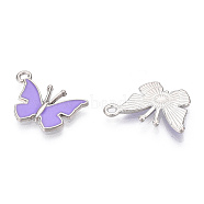 Alloy Pendants, with Enamel, Butterfly, Platinum, Lilac, 14.5x21x1.5mm, Hole: 1.8mm(X-PALLOY-R111-02C)