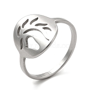 201 Stainless Steel Finger Rings, Hollow Out Leaf Wide Band Rings for Women, Stainless Steel Color, Inner Diameter: 17mm, Leaf: 13.5x12.5mm(RJEW-G278-41P)