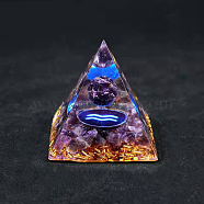 Resin Orgonite Pyramid Home Display Decorations, with Natural Amethyst/Natural Gemstone Chips, Constellation, Aquarius, 50x50x50mm(G-PW0004-57J)