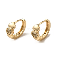 KC Gold Plated Brass Micro Pave Cubic Zirconia Hoop Earring, Flat Round, Flat Round, 15x6.5mm(EJEW-L271-18KCG-01)