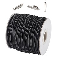 Round Elastic Cord and Iron Barbs, Black, 2mm(DIY-TA0004-04B)