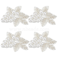 3D Imitation Pearl Flower Ornament Accessories, Sew on Patches, with Glass Bugle Beads, White, 60x53x10.5mm(DIY-WH0343-11)