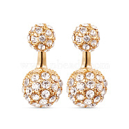 SHEGRACE Vogue Style 18K Gold Plated Brass Front and Back Stud Earrings, with Micro Pave AAA Zircon Balls, Golden, 19mm, Pin: 0.7mm(JE83A)