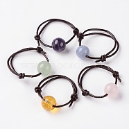 Adjustable Natural Mixed Stone Finger Rings, with Cowhide Leather Cord, 18mm(RJEW-JR00143)