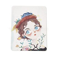 Rectangle Girl Print Paper Earring Necklace Display Card, Jewelry Display Card for Earring Necklace Storage, Snow, 6.5x5x0.05cm, Hole: 5mm and 2.5mm(CDIS-M007-02D)